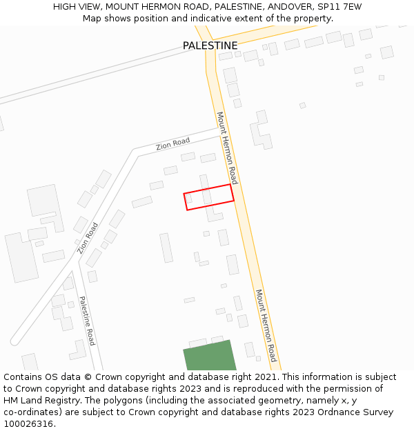 HIGH VIEW, MOUNT HERMON ROAD, PALESTINE, ANDOVER, SP11 7EW: Location map and indicative extent of plot