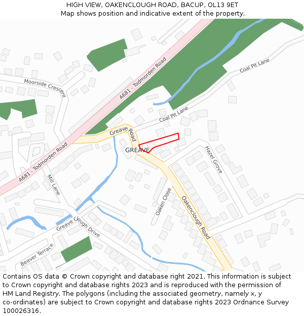 HIGH VIEW, OAKENCLOUGH ROAD, BACUP, OL13 9ET: Location map and indicative extent of plot