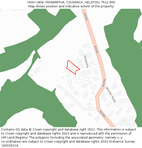 HIGH VIEW, PENWARTHA, COVERACK, HELSTON, TR12 6RS: Location map and indicative extent of plot