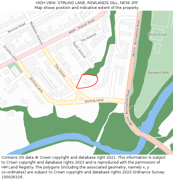 HIGH VIEW, STIRLING LANE, ROWLANDS GILL, NE39 1PP: Location map and indicative extent of plot