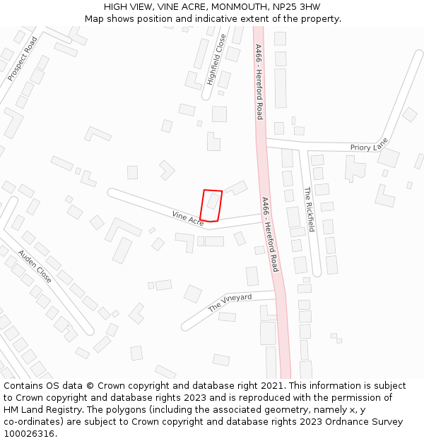 HIGH VIEW, VINE ACRE, MONMOUTH, NP25 3HW: Location map and indicative extent of plot