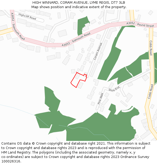 HIGH WINNARD, CORAM AVENUE, LYME REGIS, DT7 3LB: Location map and indicative extent of plot