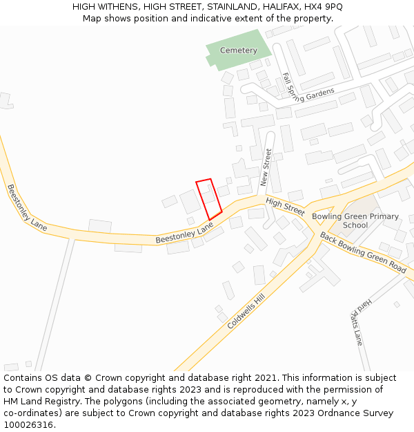 HIGH WITHENS, HIGH STREET, STAINLAND, HALIFAX, HX4 9PQ: Location map and indicative extent of plot