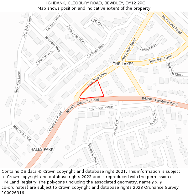 HIGHBANK, CLEOBURY ROAD, BEWDLEY, DY12 2PG: Location map and indicative extent of plot