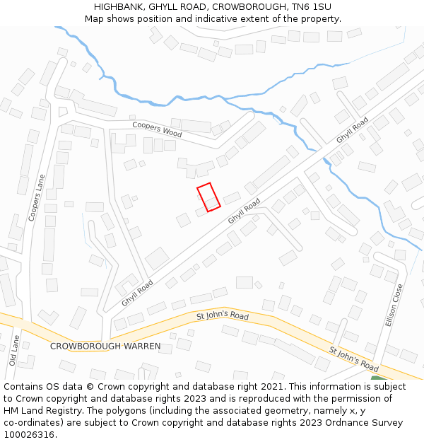 HIGHBANK, GHYLL ROAD, CROWBOROUGH, TN6 1SU: Location map and indicative extent of plot