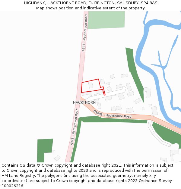 HIGHBANK, HACKTHORNE ROAD, DURRINGTON, SALISBURY, SP4 8AS: Location map and indicative extent of plot