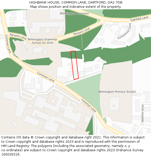 HIGHBANK HOUSE, COMMON LANE, DARTFORD, DA2 7DB: Location map and indicative extent of plot