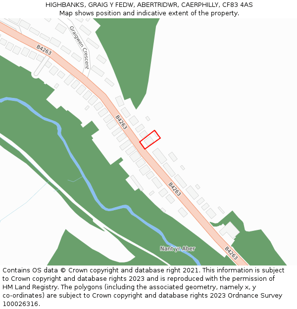 HIGHBANKS, GRAIG Y FEDW, ABERTRIDWR, CAERPHILLY, CF83 4AS: Location map and indicative extent of plot