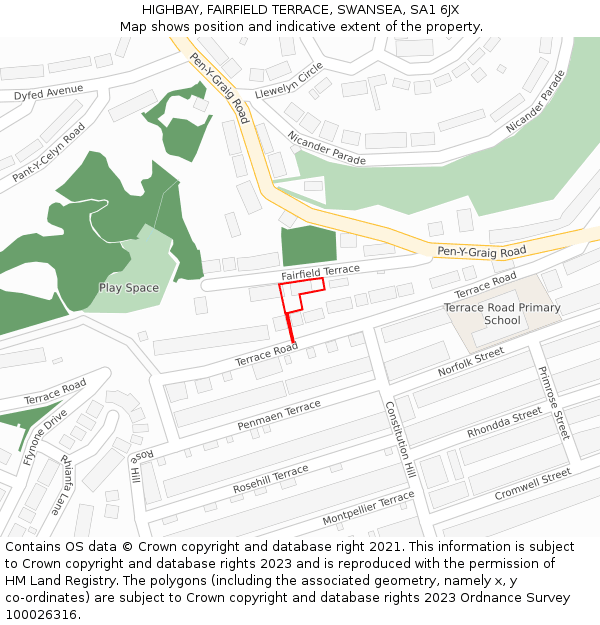 HIGHBAY, FAIRFIELD TERRACE, SWANSEA, SA1 6JX: Location map and indicative extent of plot