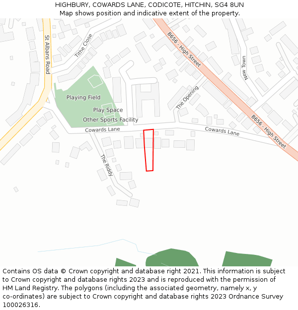 HIGHBURY, COWARDS LANE, CODICOTE, HITCHIN, SG4 8UN: Location map and indicative extent of plot