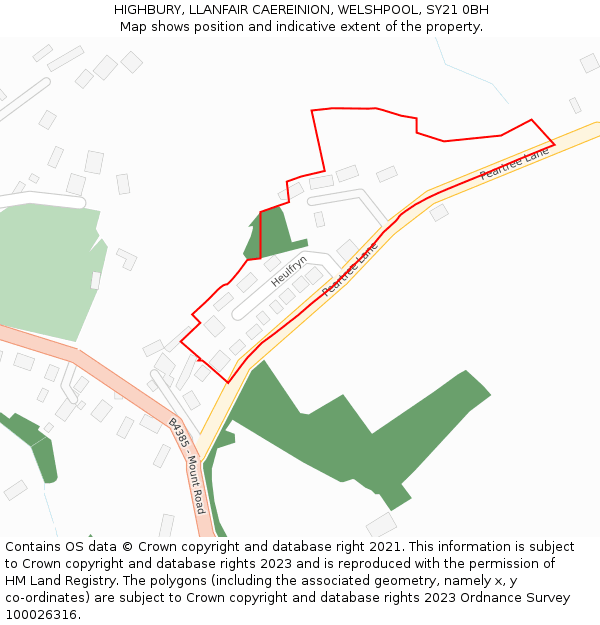 HIGHBURY, LLANFAIR CAEREINION, WELSHPOOL, SY21 0BH: Location map and indicative extent of plot