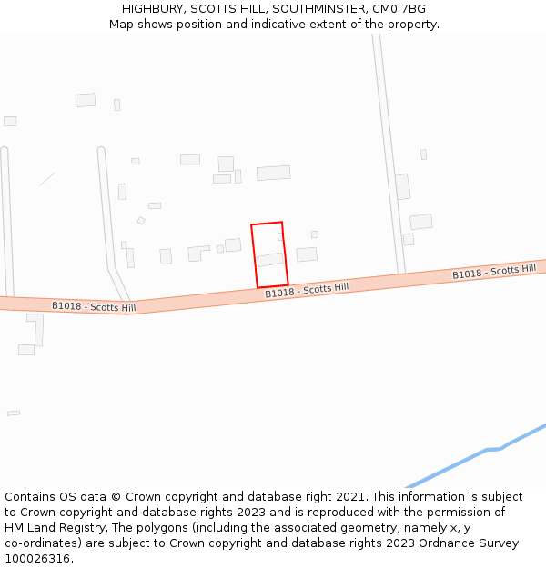 HIGHBURY, SCOTTS HILL, SOUTHMINSTER, CM0 7BG: Location map and indicative extent of plot