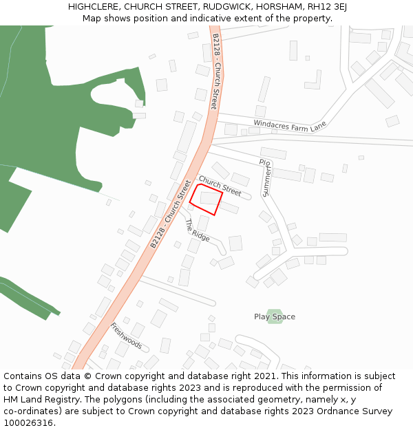 HIGHCLERE, CHURCH STREET, RUDGWICK, HORSHAM, RH12 3EJ: Location map and indicative extent of plot