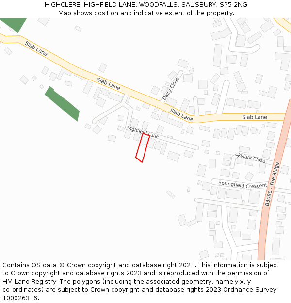 HIGHCLERE, HIGHFIELD LANE, WOODFALLS, SALISBURY, SP5 2NG: Location map and indicative extent of plot