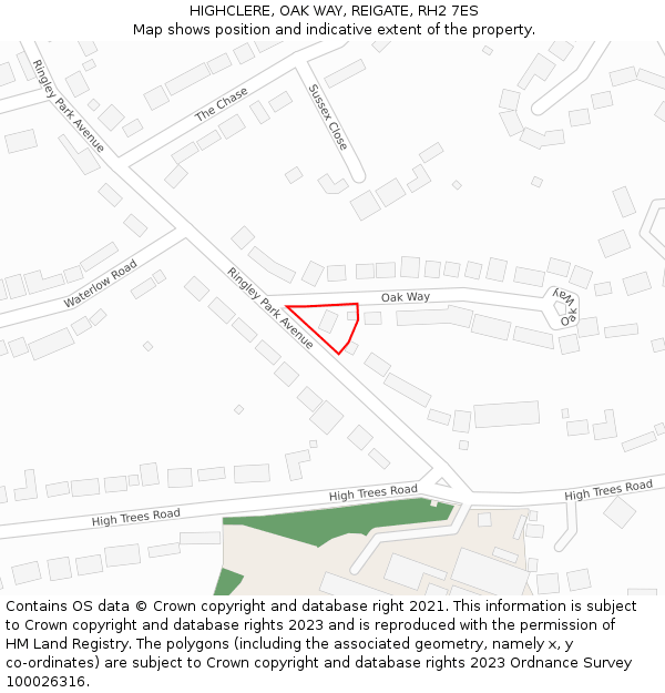 HIGHCLERE, OAK WAY, REIGATE, RH2 7ES: Location map and indicative extent of plot