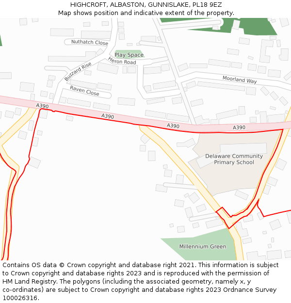 HIGHCROFT, ALBASTON, GUNNISLAKE, PL18 9EZ: Location map and indicative extent of plot