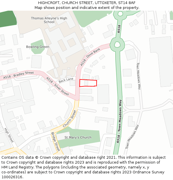 HIGHCROFT, CHURCH STREET, UTTOXETER, ST14 8AF: Location map and indicative extent of plot