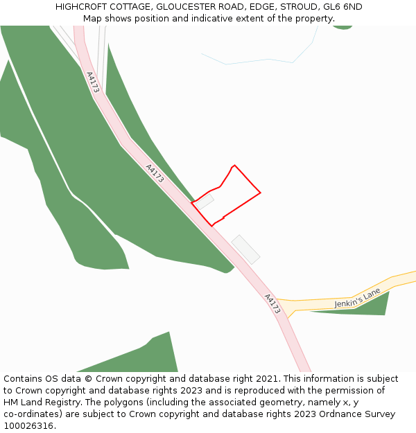 HIGHCROFT COTTAGE, GLOUCESTER ROAD, EDGE, STROUD, GL6 6ND: Location map and indicative extent of plot