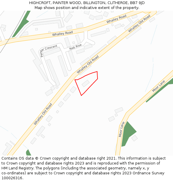 HIGHCROFT, PAINTER WOOD, BILLINGTON, CLITHEROE, BB7 9JD: Location map and indicative extent of plot