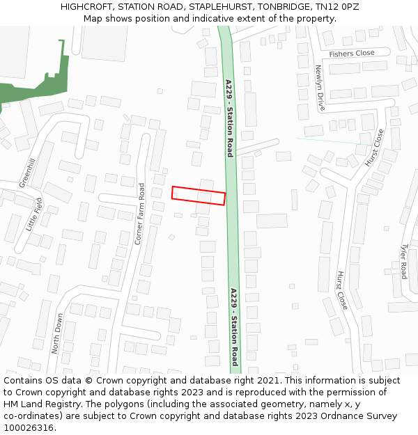 HIGHCROFT, STATION ROAD, STAPLEHURST, TONBRIDGE, TN12 0PZ: Location map and indicative extent of plot