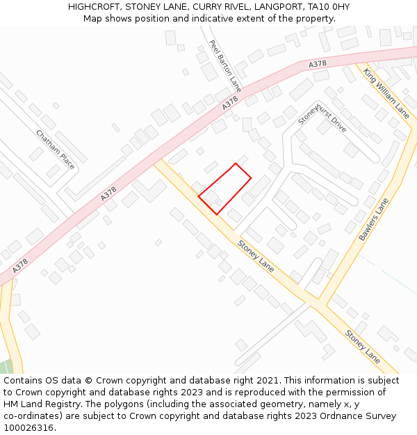 HIGHCROFT, STONEY LANE, CURRY RIVEL, LANGPORT, TA10 0HY: Location map and indicative extent of plot