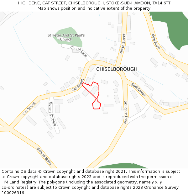 HIGHDENE, CAT STREET, CHISELBOROUGH, STOKE-SUB-HAMDON, TA14 6TT: Location map and indicative extent of plot