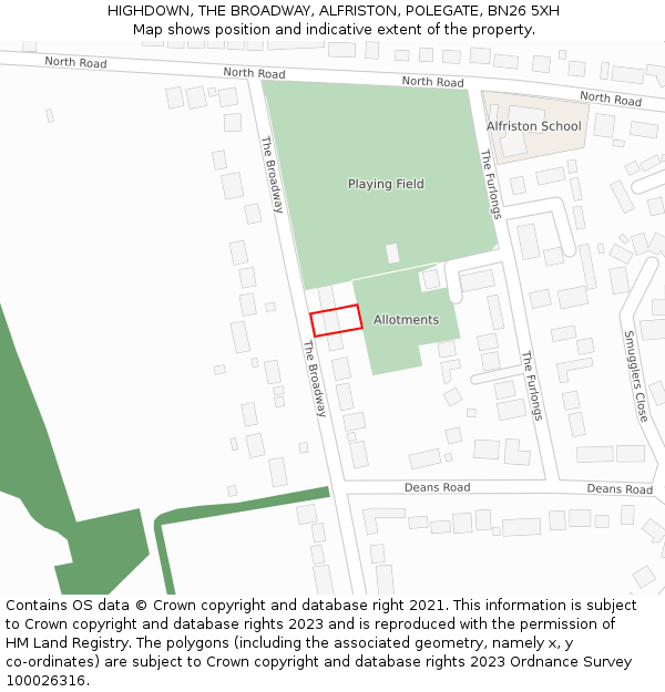 HIGHDOWN, THE BROADWAY, ALFRISTON, POLEGATE, BN26 5XH: Location map and indicative extent of plot