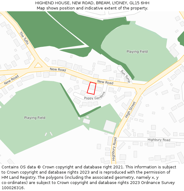 HIGHEND HOUSE, NEW ROAD, BREAM, LYDNEY, GL15 6HH: Location map and indicative extent of plot