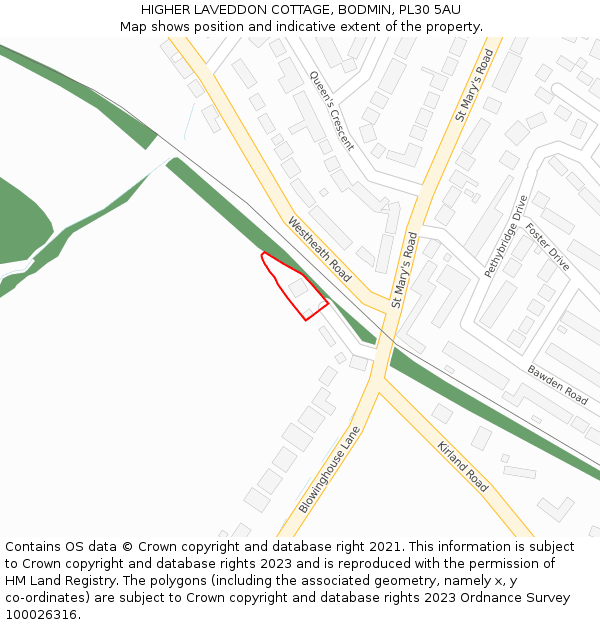 HIGHER LAVEDDON COTTAGE, BODMIN, PL30 5AU: Location map and indicative extent of plot