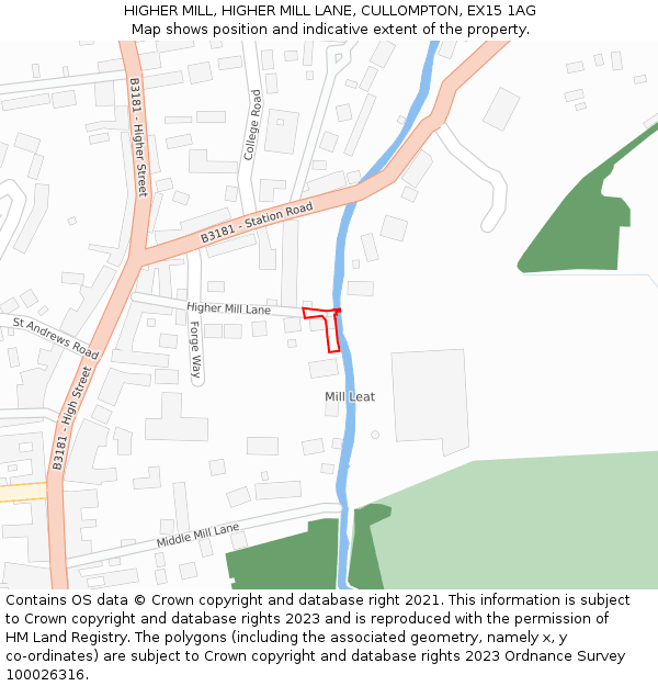 HIGHER MILL, HIGHER MILL LANE, CULLOMPTON, EX15 1AG: Location map and indicative extent of plot