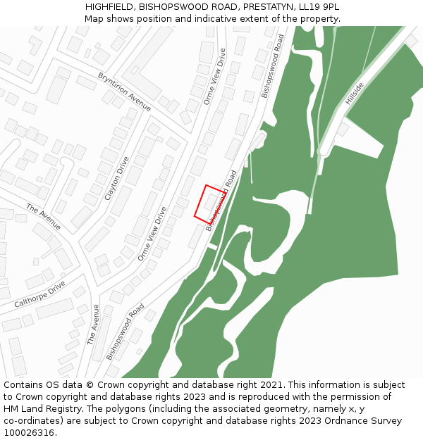 HIGHFIELD, BISHOPSWOOD ROAD, PRESTATYN, LL19 9PL: Location map and indicative extent of plot