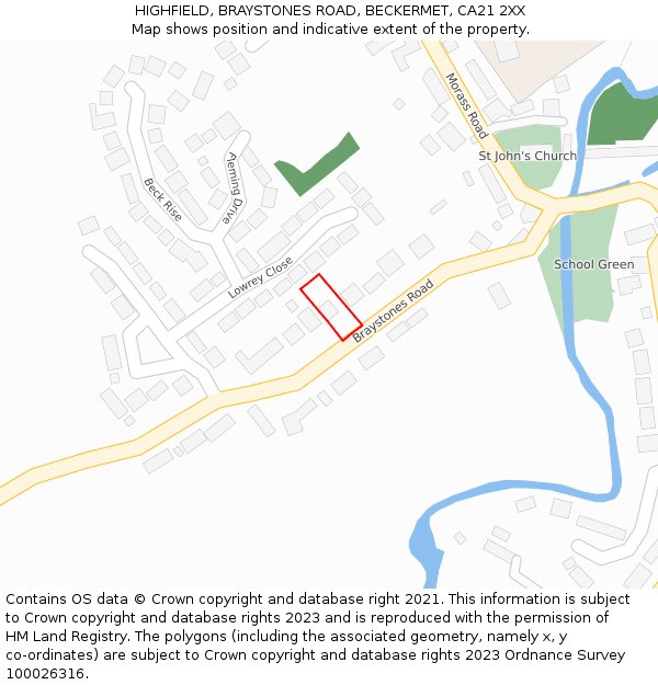 HIGHFIELD, BRAYSTONES ROAD, BECKERMET, CA21 2XX: Location map and indicative extent of plot