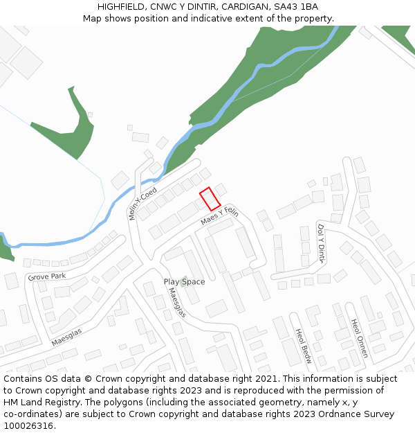 HIGHFIELD, CNWC Y DINTIR, CARDIGAN, SA43 1BA: Location map and indicative extent of plot