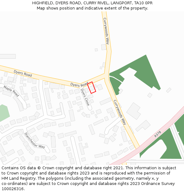 HIGHFIELD, DYERS ROAD, CURRY RIVEL, LANGPORT, TA10 0PR: Location map and indicative extent of plot