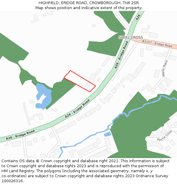 HIGHFIELD, ERIDGE ROAD, CROWBOROUGH, TN6 2SR: Location map and indicative extent of plot