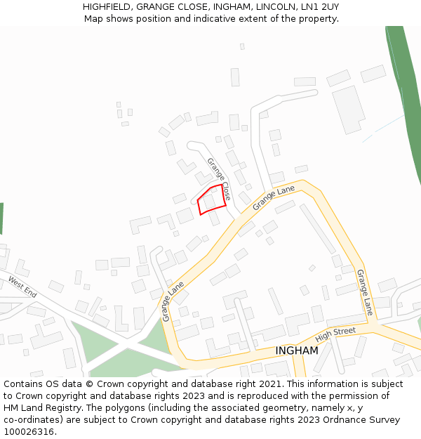 HIGHFIELD, GRANGE CLOSE, INGHAM, LINCOLN, LN1 2UY: Location map and indicative extent of plot