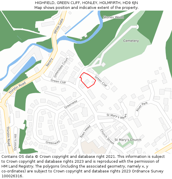 HIGHFIELD, GREEN CLIFF, HONLEY, HOLMFIRTH, HD9 6JN: Location map and indicative extent of plot