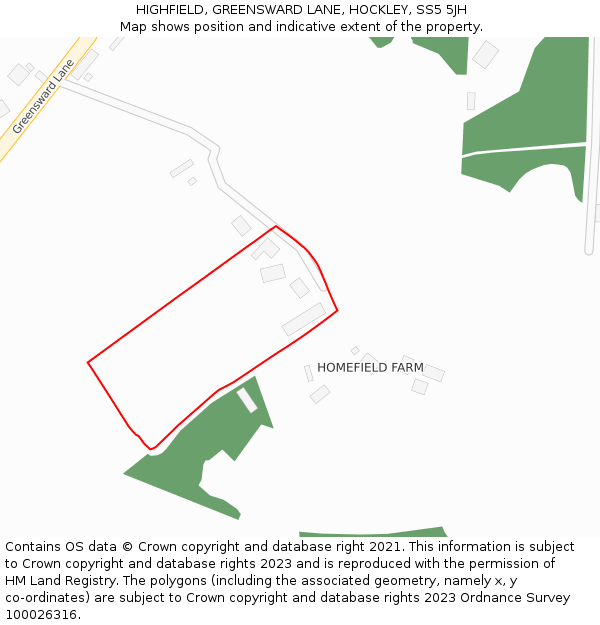 HIGHFIELD, GREENSWARD LANE, HOCKLEY, SS5 5JH: Location map and indicative extent of plot