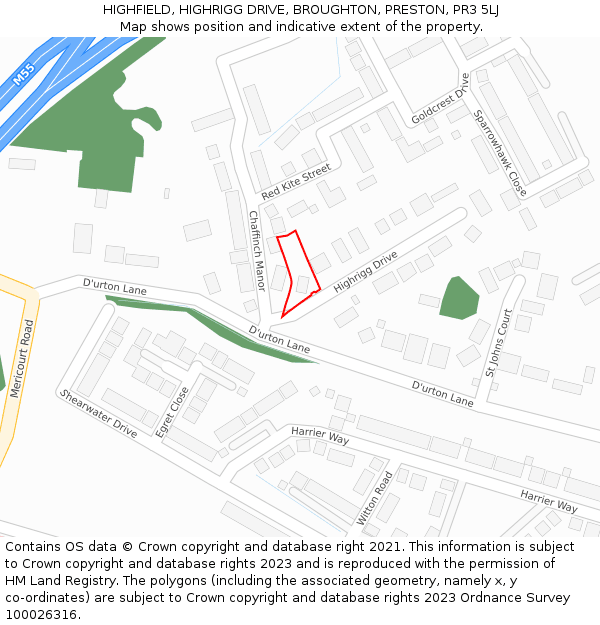 HIGHFIELD, HIGHRIGG DRIVE, BROUGHTON, PRESTON, PR3 5LJ: Location map and indicative extent of plot