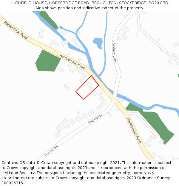 HIGHFIELD HOUSE, HORSEBRIDGE ROAD, BROUGHTON, STOCKBRIDGE, SO20 8BD: Location map and indicative extent of plot