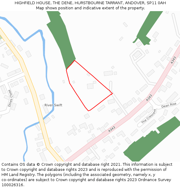 HIGHFIELD HOUSE, THE DENE, HURSTBOURNE TARRANT, ANDOVER, SP11 0AH: Location map and indicative extent of plot