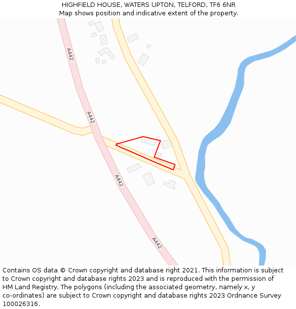 HIGHFIELD HOUSE, WATERS UPTON, TELFORD, TF6 6NR: Location map and indicative extent of plot