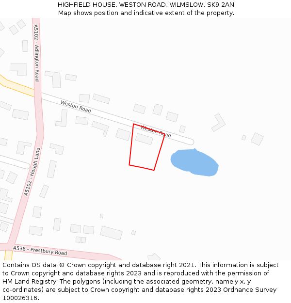 HIGHFIELD HOUSE, WESTON ROAD, WILMSLOW, SK9 2AN: Location map and indicative extent of plot