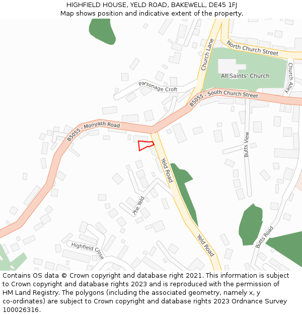 HIGHFIELD HOUSE, YELD ROAD, BAKEWELL, DE45 1FJ: Location map and indicative extent of plot