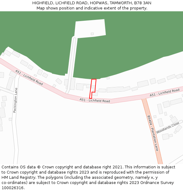 HIGHFIELD, LICHFIELD ROAD, HOPWAS, TAMWORTH, B78 3AN: Location map and indicative extent of plot