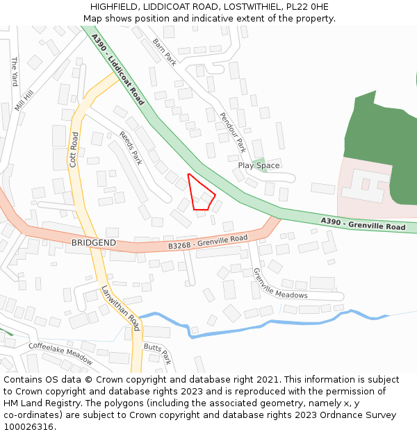 HIGHFIELD, LIDDICOAT ROAD, LOSTWITHIEL, PL22 0HE: Location map and indicative extent of plot