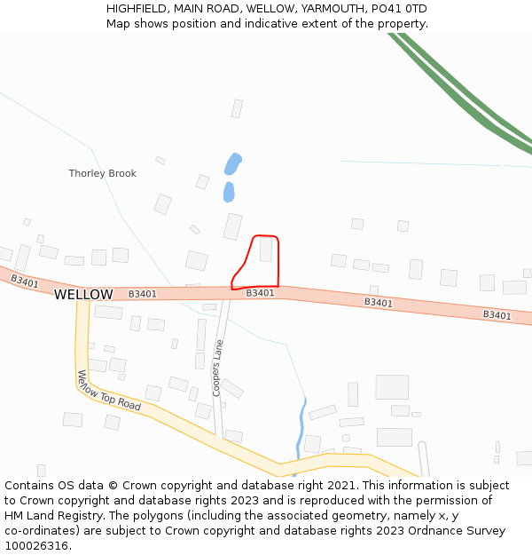 HIGHFIELD, MAIN ROAD, WELLOW, YARMOUTH, PO41 0TD: Location map and indicative extent of plot