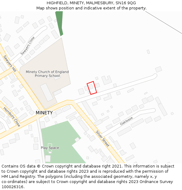 HIGHFIELD, MINETY, MALMESBURY, SN16 9QG: Location map and indicative extent of plot