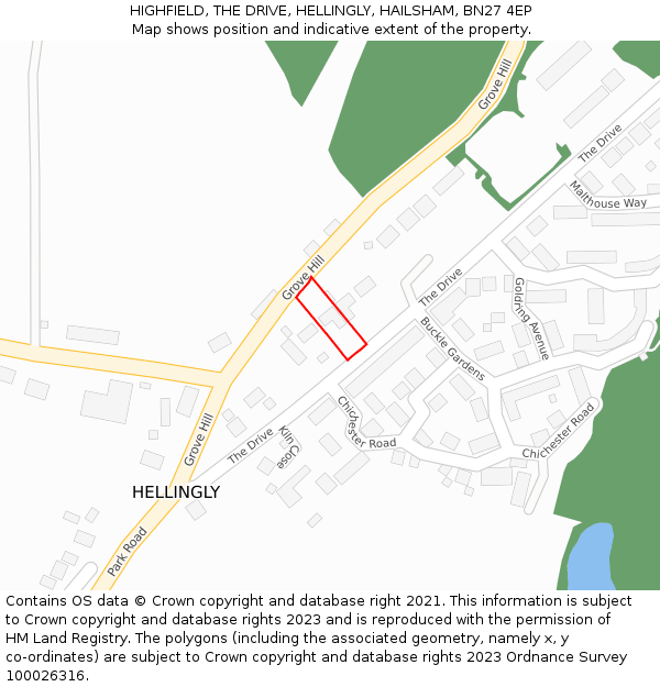 HIGHFIELD, THE DRIVE, HELLINGLY, HAILSHAM, BN27 4EP: Location map and indicative extent of plot