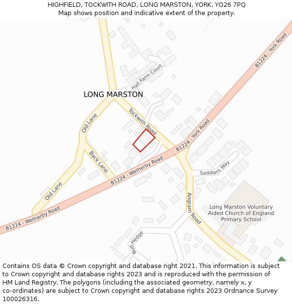 HIGHFIELD, TOCKWITH ROAD, LONG MARSTON, YORK, YO26 7PQ: Location map and indicative extent of plot